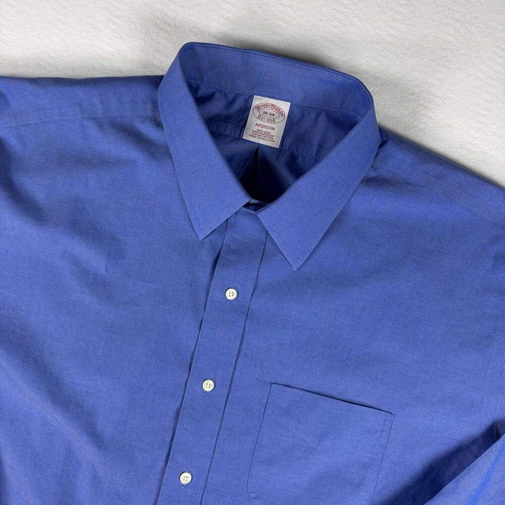 Brooks Brothers Madison Mens 18-34 Blue Supima Cotton Non-Iron Dress Shirt